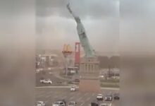 Statue of liberty replica topples viral video