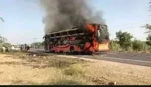 Sleeper bus : fire after highway collision in rajasthan’s bikaner district