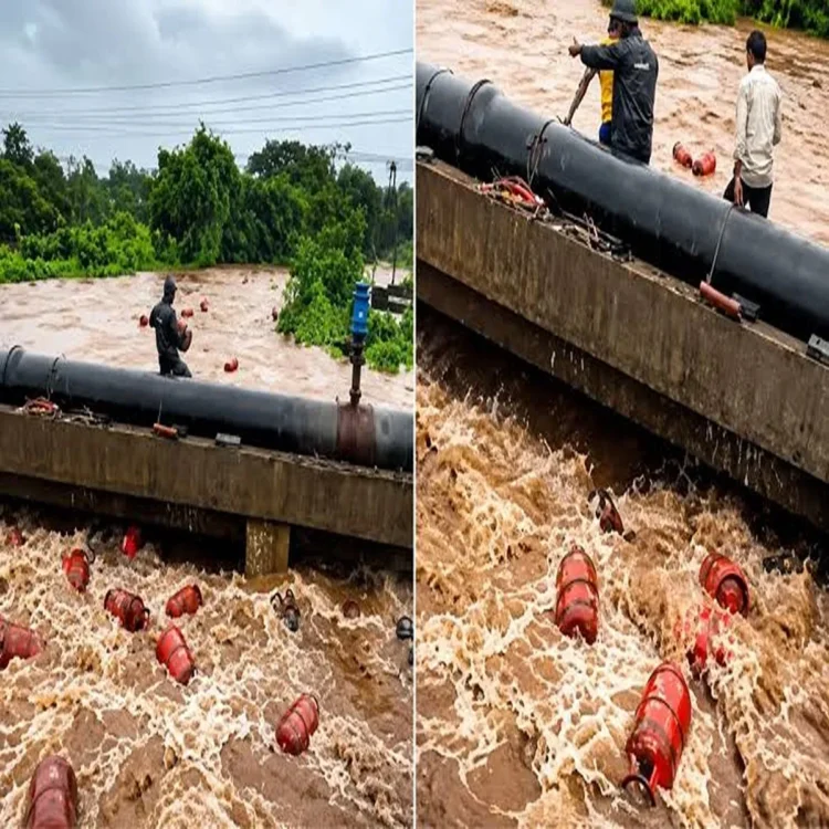 Flooding hpcl cylinders patalganga river raigad