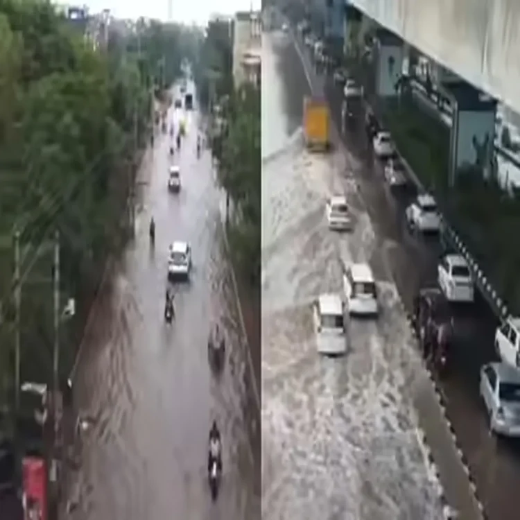 Gurgaon rain flooded roads traffic disruption