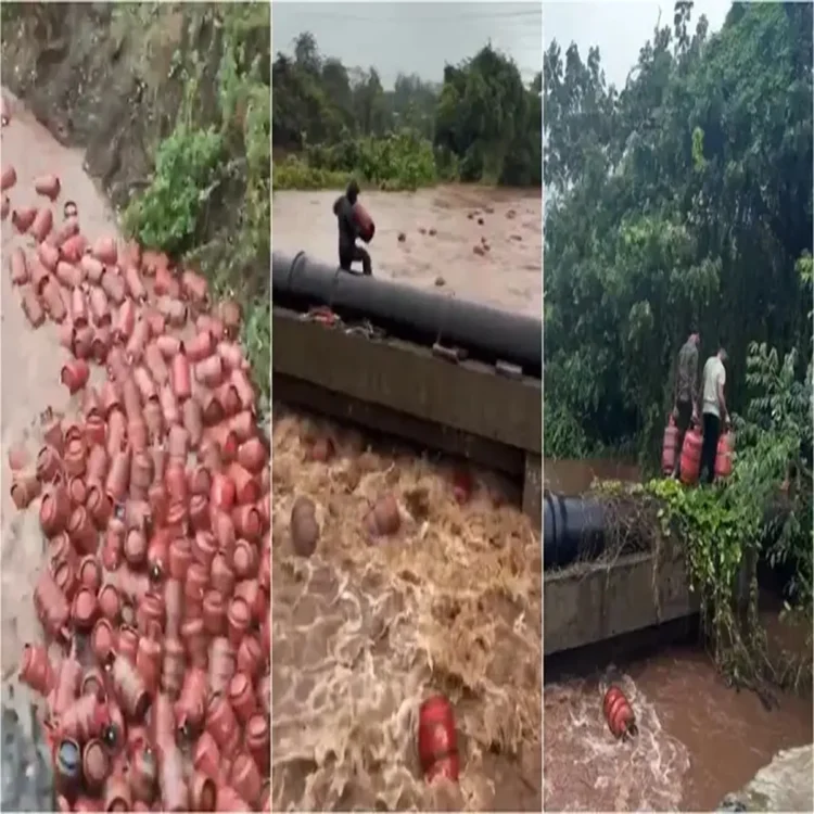 Lpg cylinders patalganga river flood