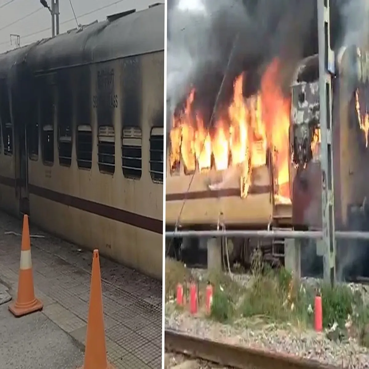 Railwayfire early morning blaze bihar passenger